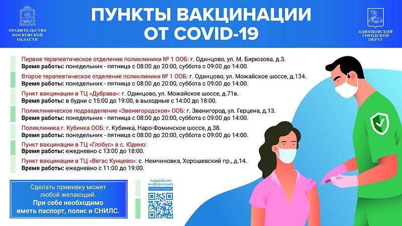 Пункты вакцинации от COVID-19 в Одинцовском округе